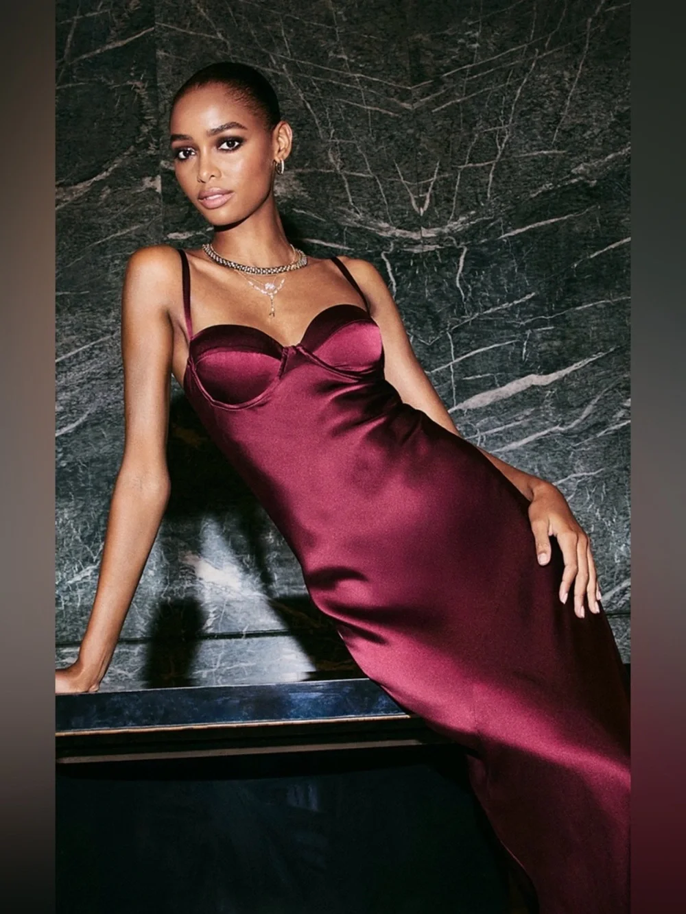 L'AGENCE Sayla Silk Maxi Dress in Dark Port - Picture 6 of 9